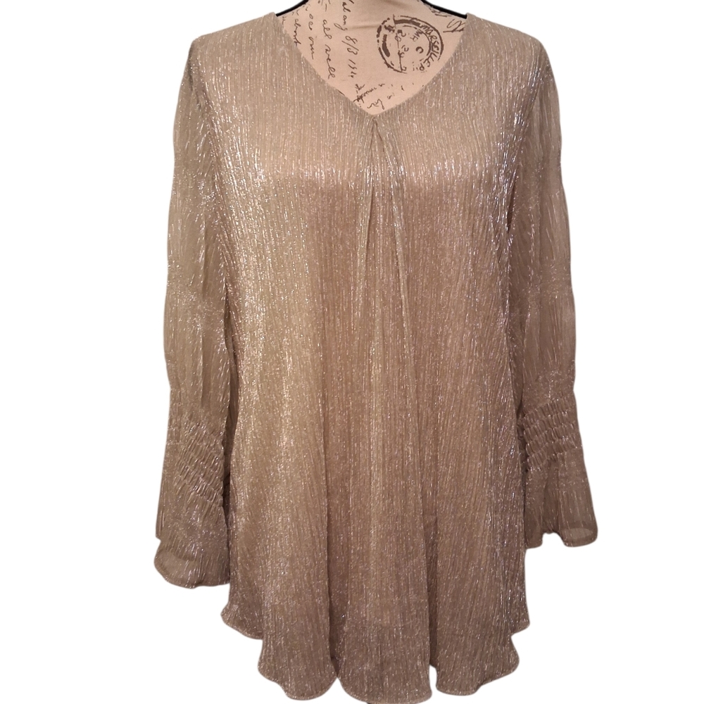 Alfani Gold Metallic V-neck Blouse. Size XL